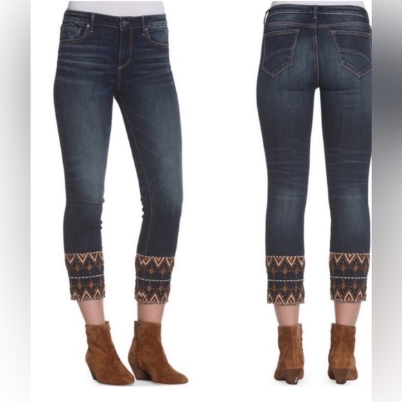 DRIFTWOOD Denim - DRIFTWOOD Collette Dark Blue Embroidered Cropped Jeans size 31